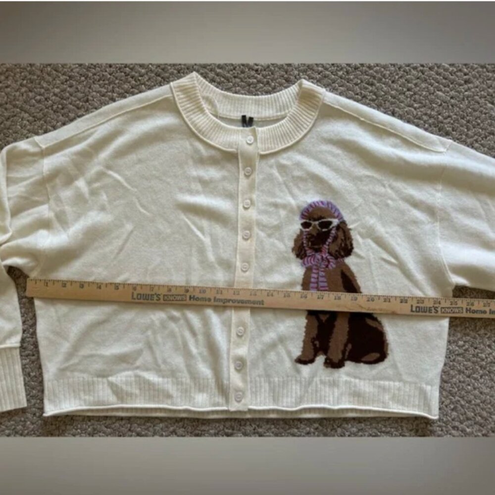 Anthropologie The Goldie Crew Neck Cashmere Blend Dog Cardigan Sweater S - Picture 8 of 10
